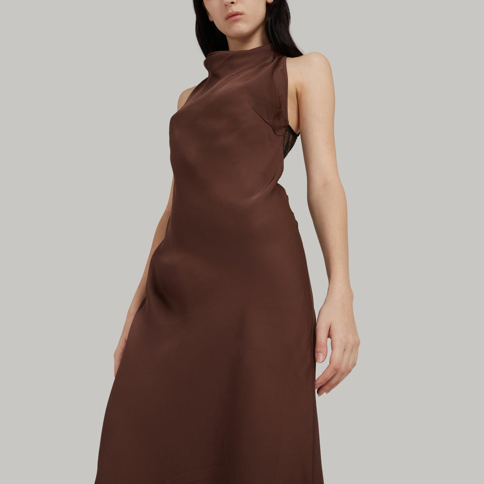 Abito lungo "Estrana" in tessuto marrone