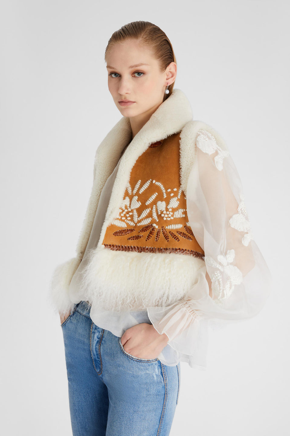 Beige shearling vest