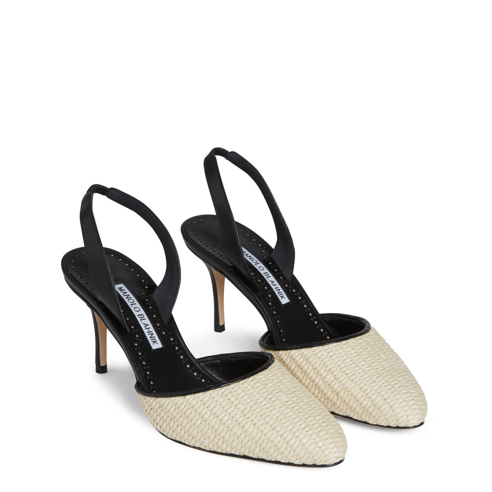 Slingback "Casam 70" in pelle bianche 224-1618 LKHA/BLCK MANOLO BLAHNIK 