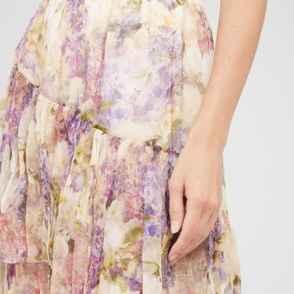 Gonna asimmetrica in seta multicolor