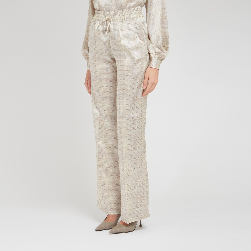 Beige silk trousers
