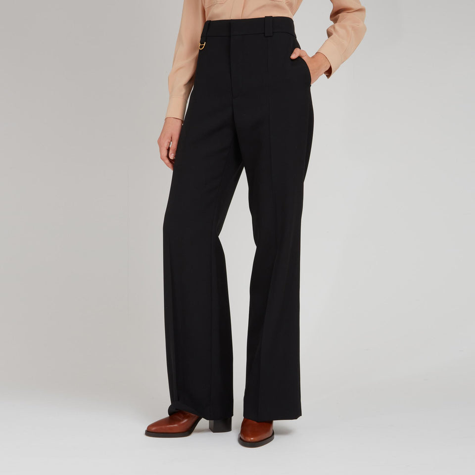 Black wool flared trousers