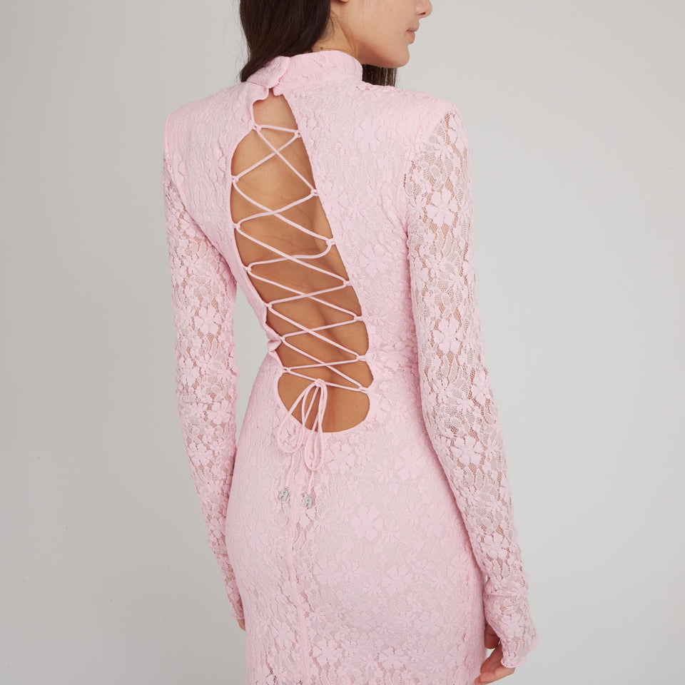 Maxi abito in pizzo rosa