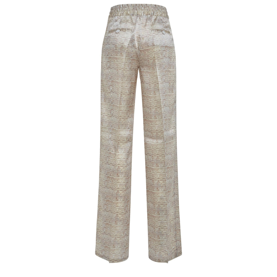 Beige silk trousers