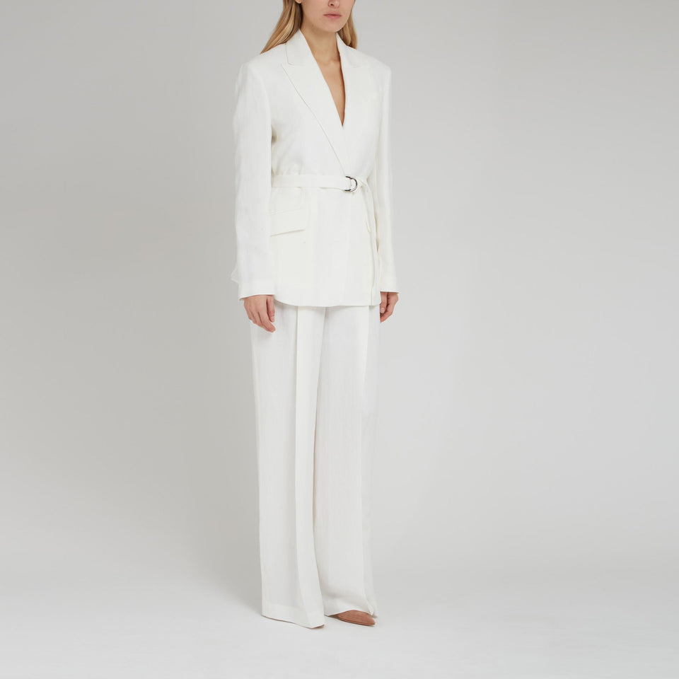 Blazer doppio petto in lino bianco