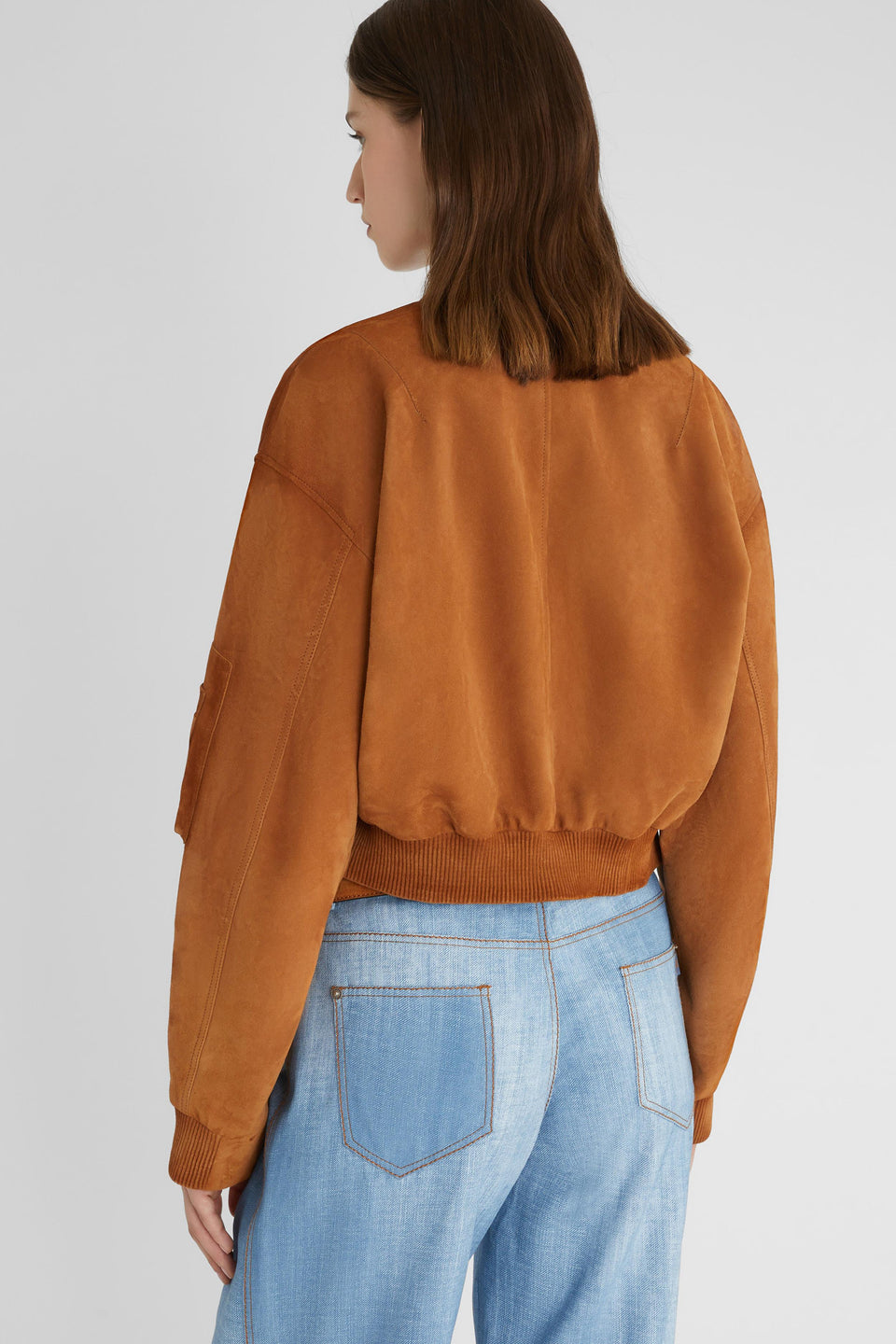 Brown suede crop bomber