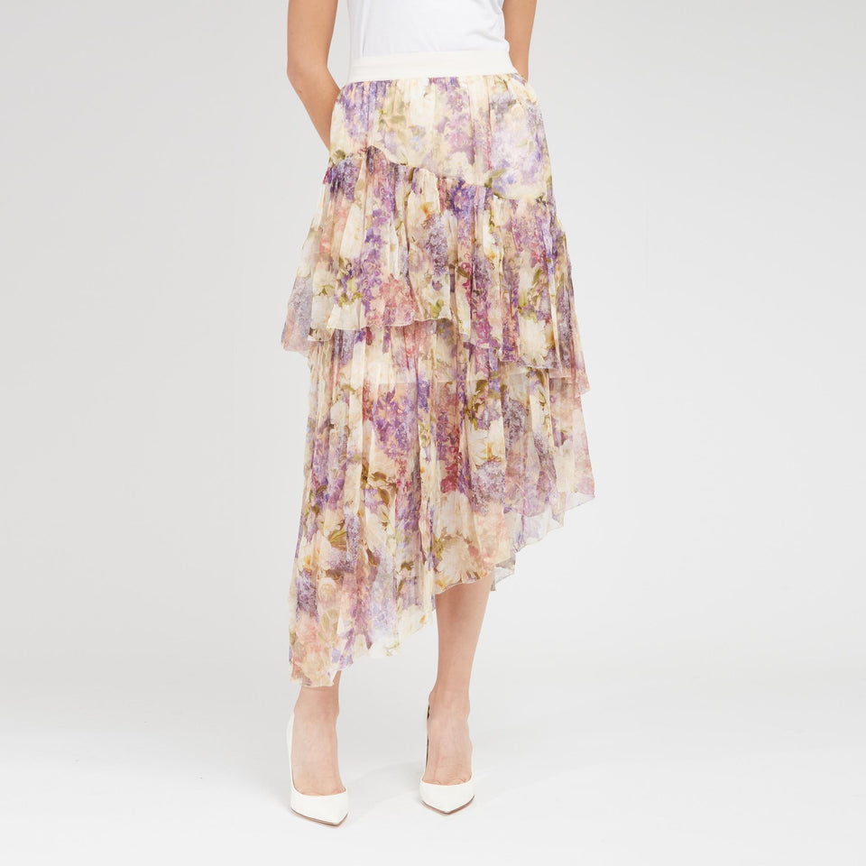 Gonna asimmetrica in seta multicolor