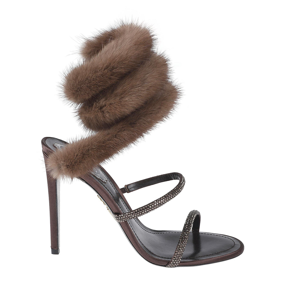 Sandali 'Lindsey' in tessuto marrone C12646-105 RS06X920BROWN RENE CAOVILLA 