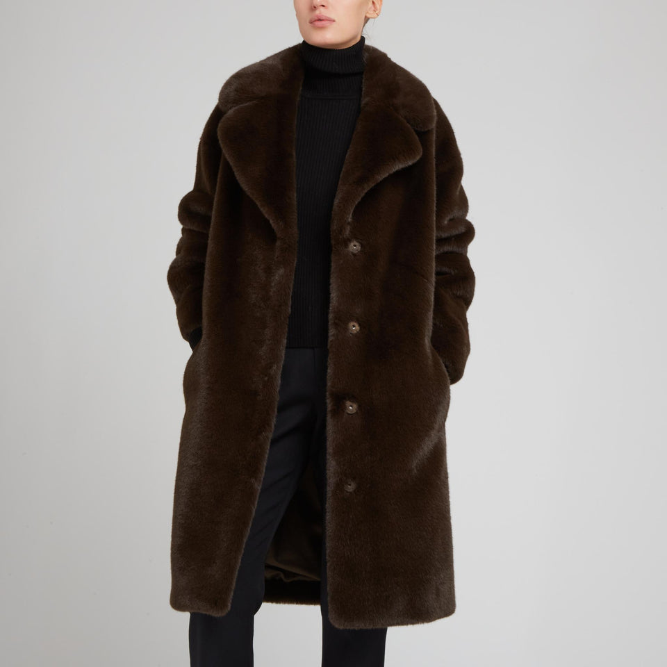 "Camille" coat in brown eco fur