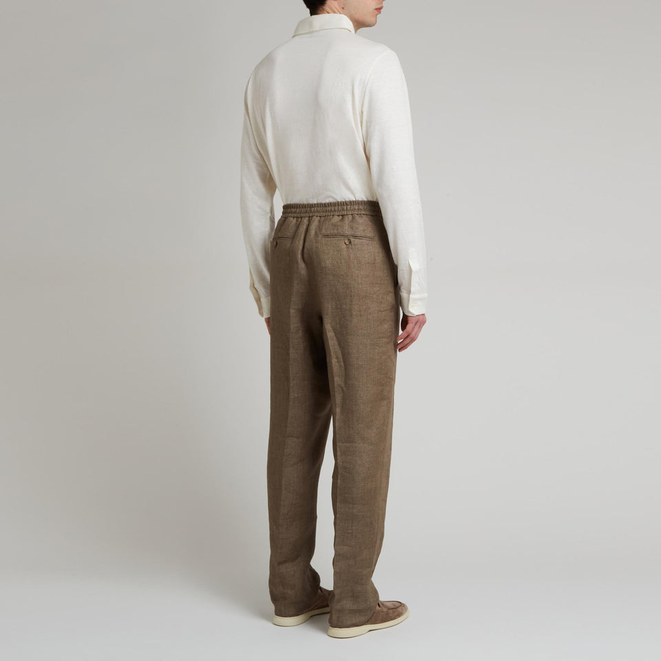 Polo in lino e seta bianca