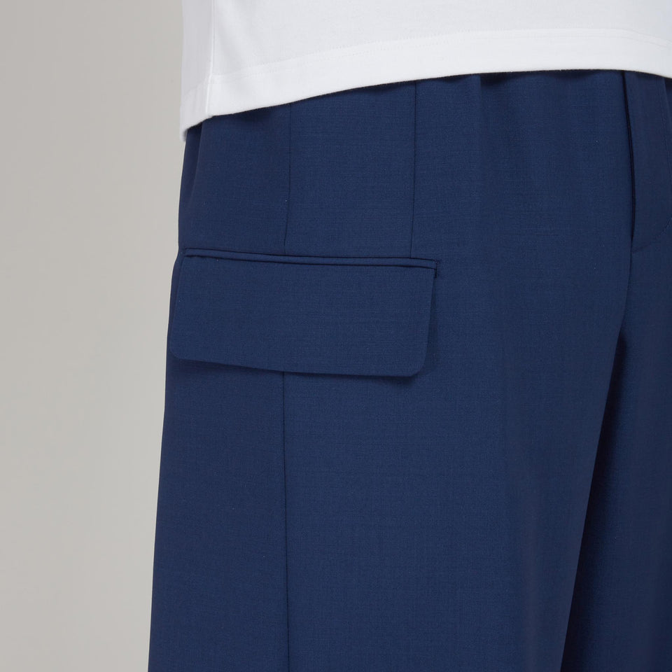 Shorts cargo in lana blu