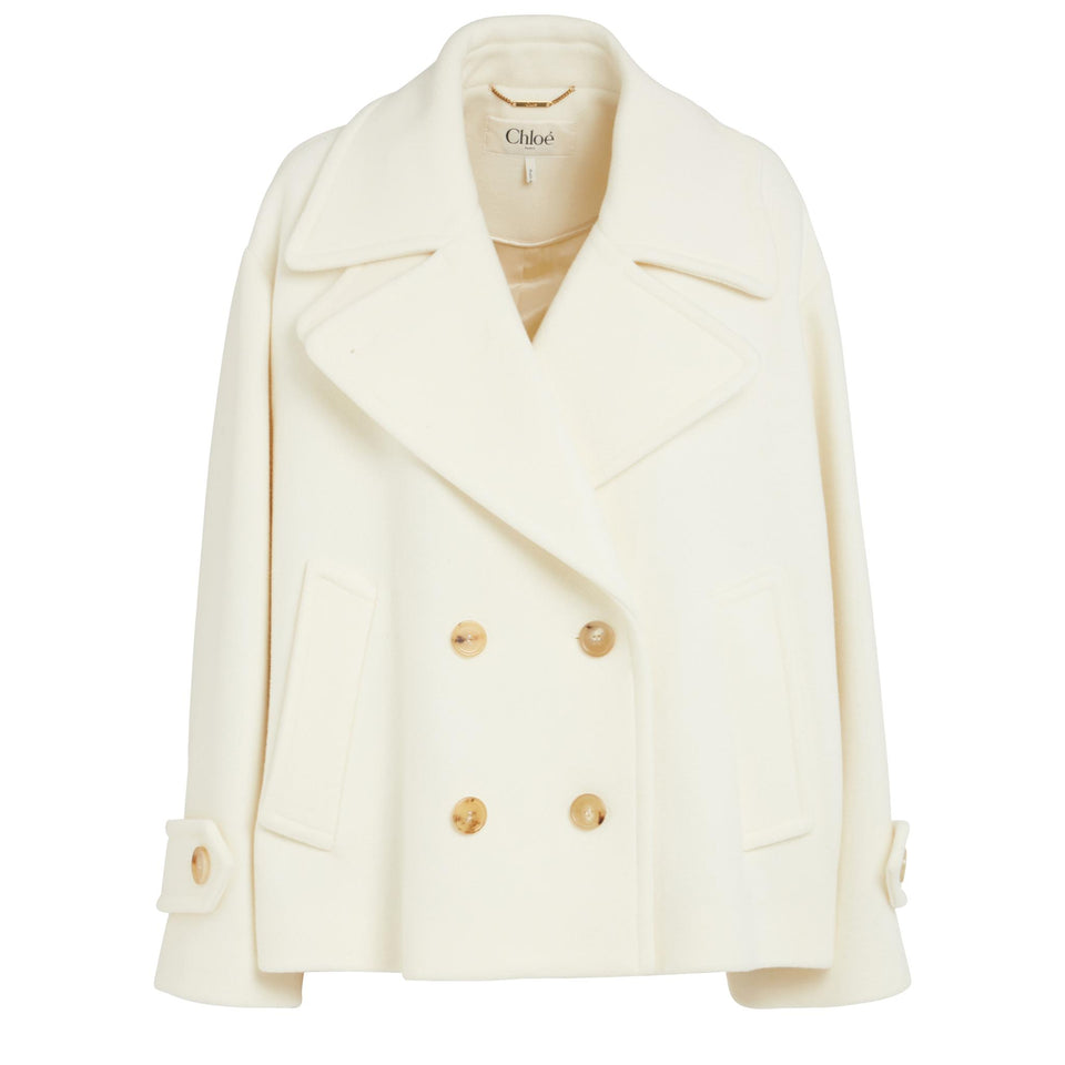 Cappotto doppio petto in lana bianca