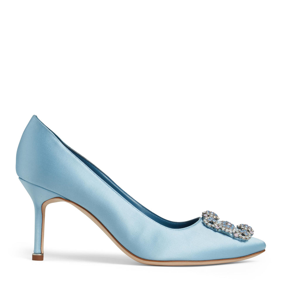 Décolleté "Hangisi70" in satin azzurre 423-1754 LBLU MANOLO BLAHNIK 