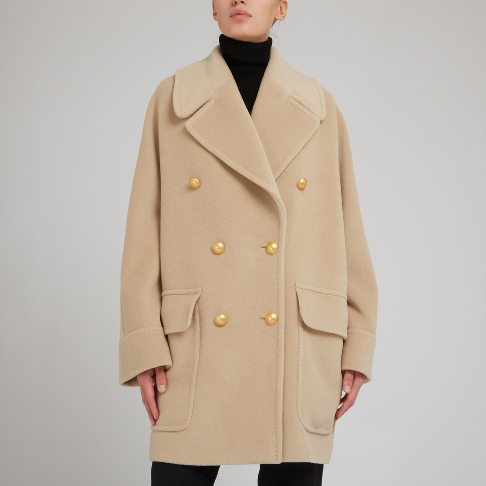 Cappotto doppio petto in lana beige