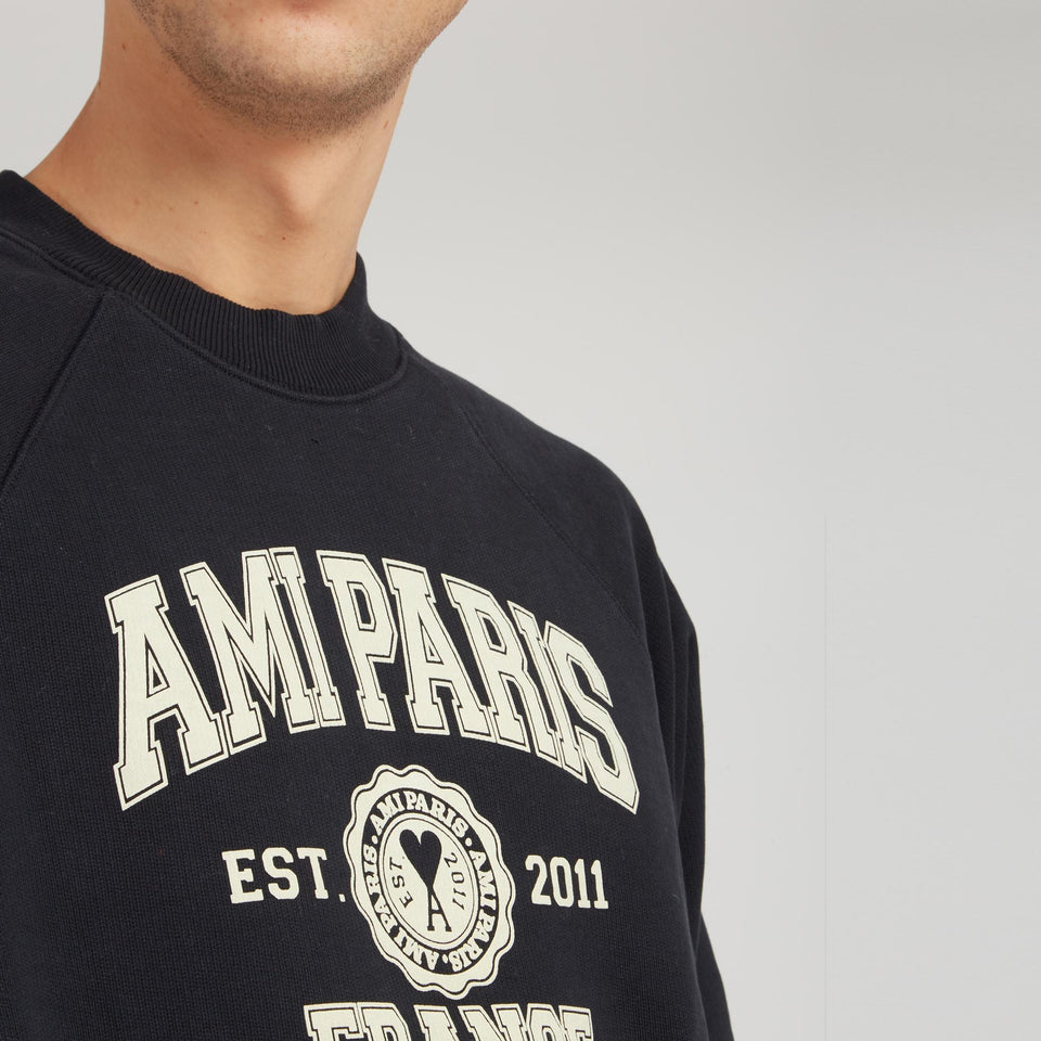 Felpa "Ami Paris FR" in cotone nera - GIO MORETTI