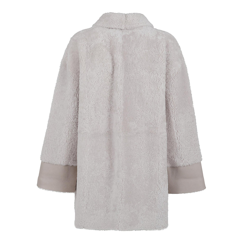 Cappotto doppio petto in shearling beige K14670 WHITE DESA 1972 