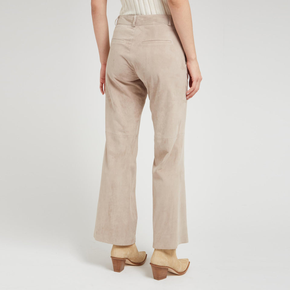 "Marrone" flared trousers in beige suede