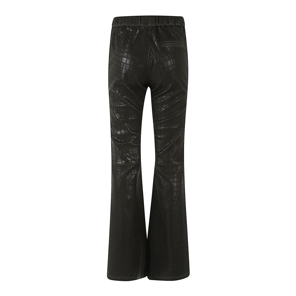 Pantalone svasato in pelle verde RELAXFLARE CROCOKHAKI ENES 