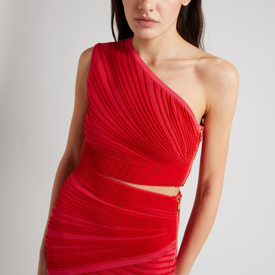 Top mono spalla in maglia rossa