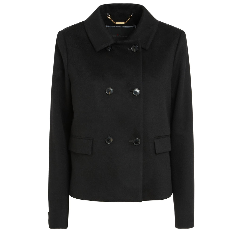 Black cashmere double breasted coat