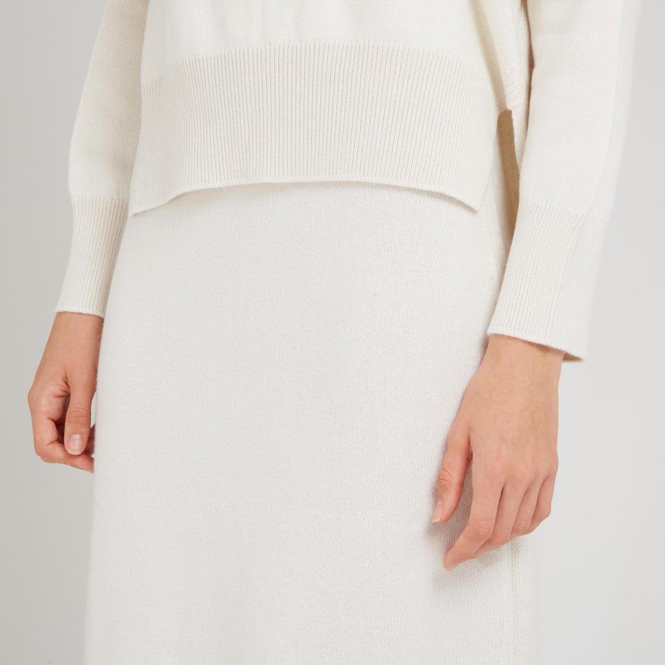 Long white cashmere skirt