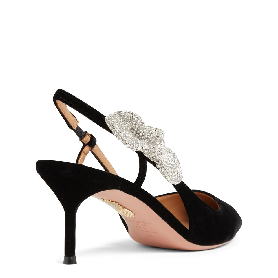 Slingback "Very bow" in suede nere VBCMIDP0 VELBLACK AQUAZZURA 