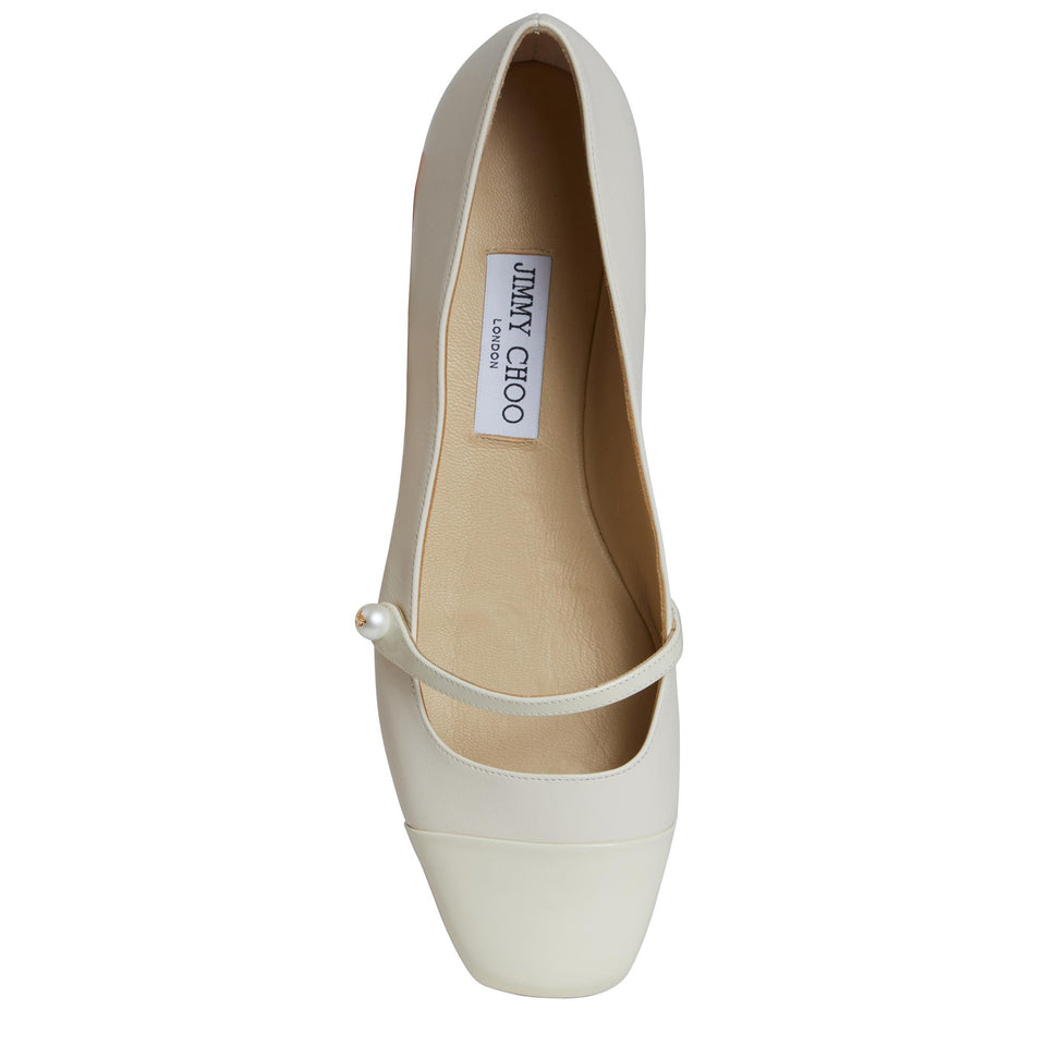 Ballerina "Elisa flat" in pelle bianca ELISA FLAT PTZLATTE/LATTE JIMMY CHOO 