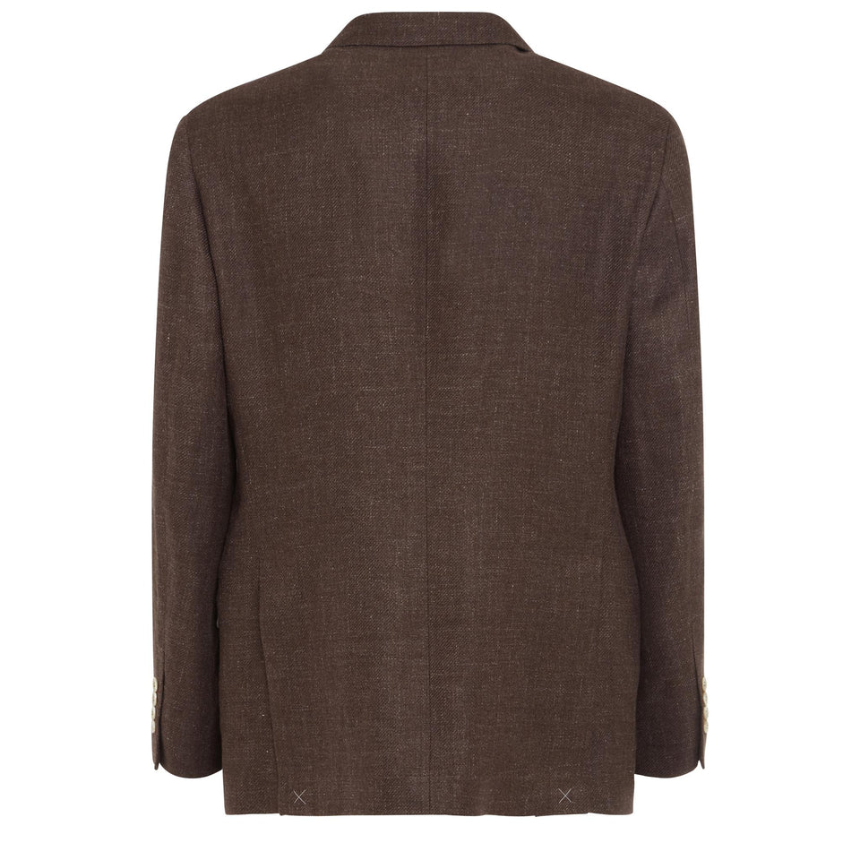 Blazer mono petto in lino e lana marrone