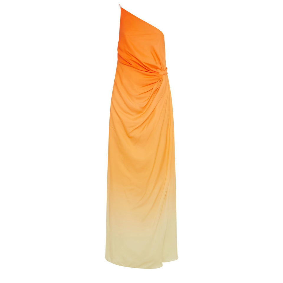 One shoulder dress in orange fabric