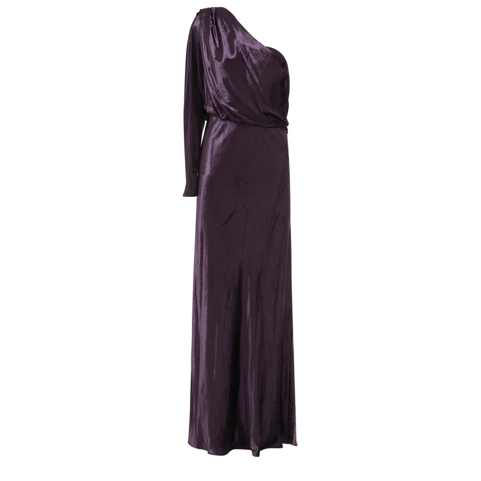 Long one shoulder dress in purple fabric