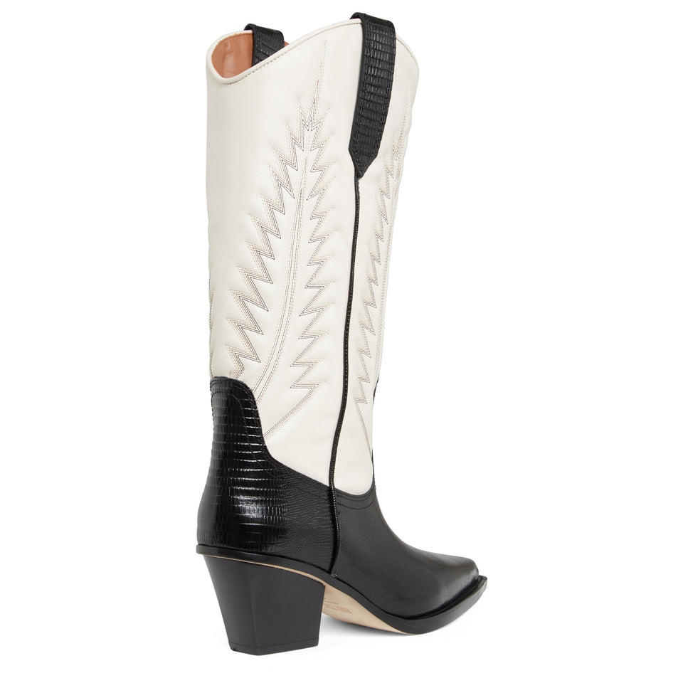 Stivaletto "Rosario" in pelle bianco e nero PX854 XTJLTBLACKBONE PARIS TEXAS 