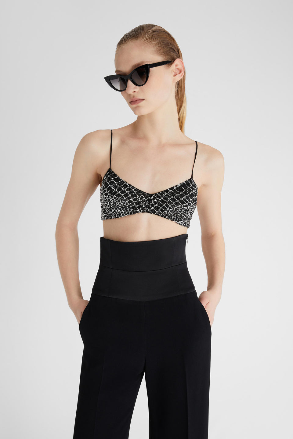 Reggiseno in seta con cristalli nero