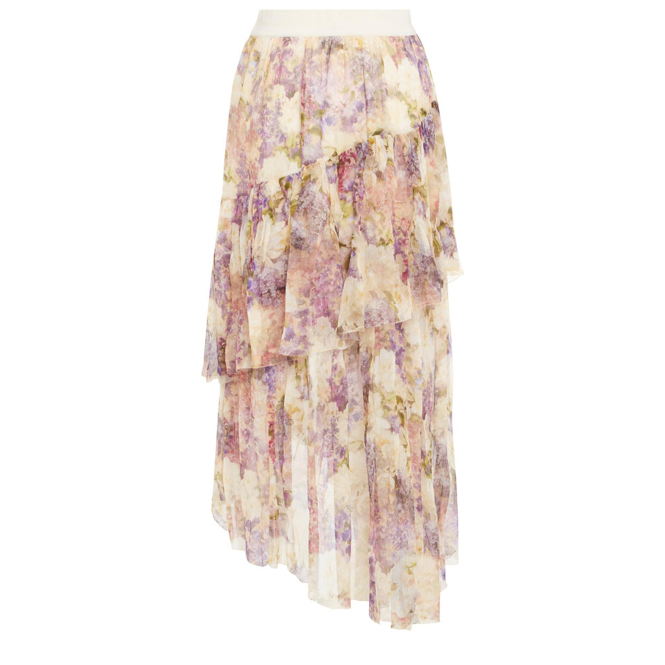 Asymmetric skirt in multicolor silk