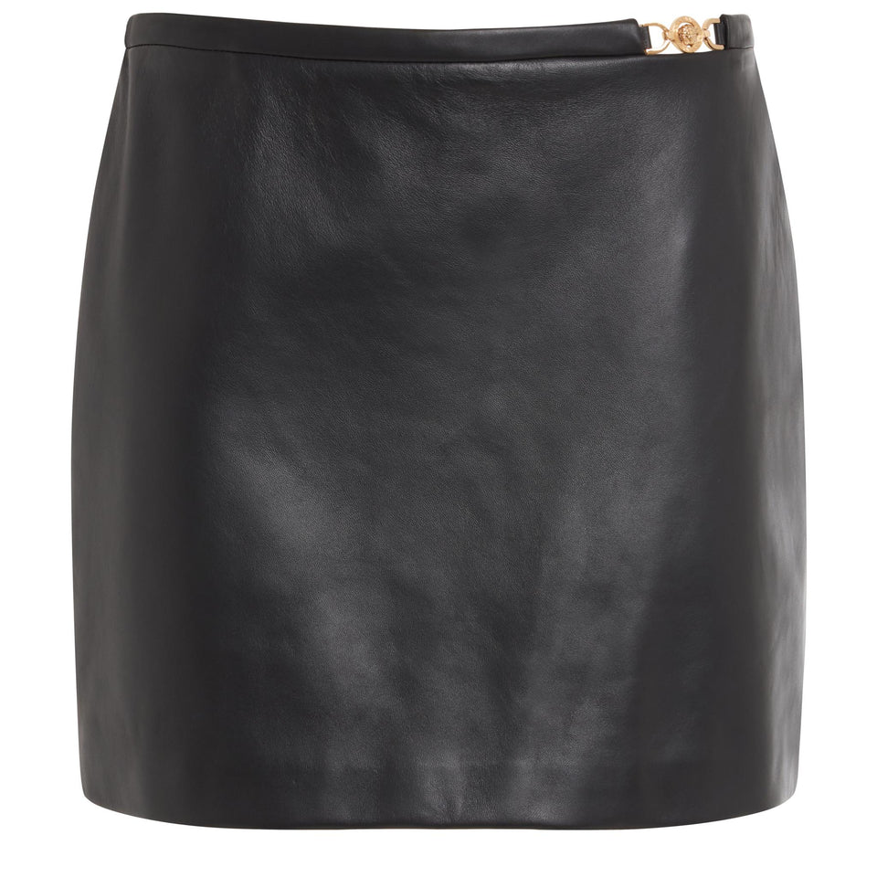 Black leather mini skirt