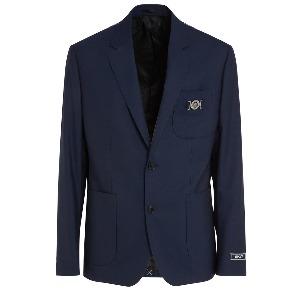 Single-breasted ''Medusa'' blazer in blue wool