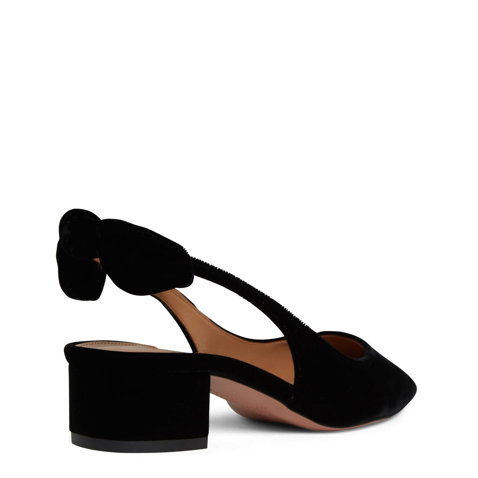 Slingback ''Very Bow Tie'' in suede nere VBTMIDL1 VELBLACK AQUAZZURA 