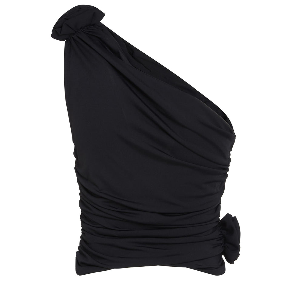 Top mono spalla in tessuto nero