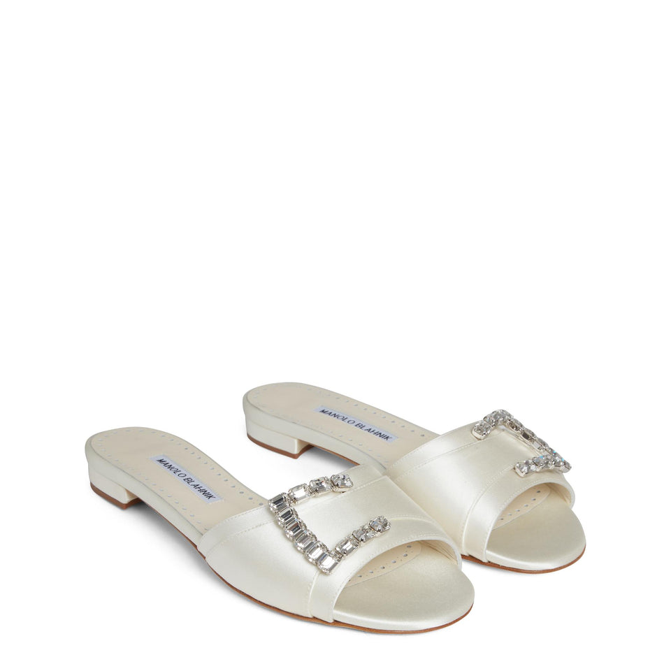 Sandalo flat "Ramiflat" in raso bianco 224-1701 LCRM MANOLO BLAHNIK 