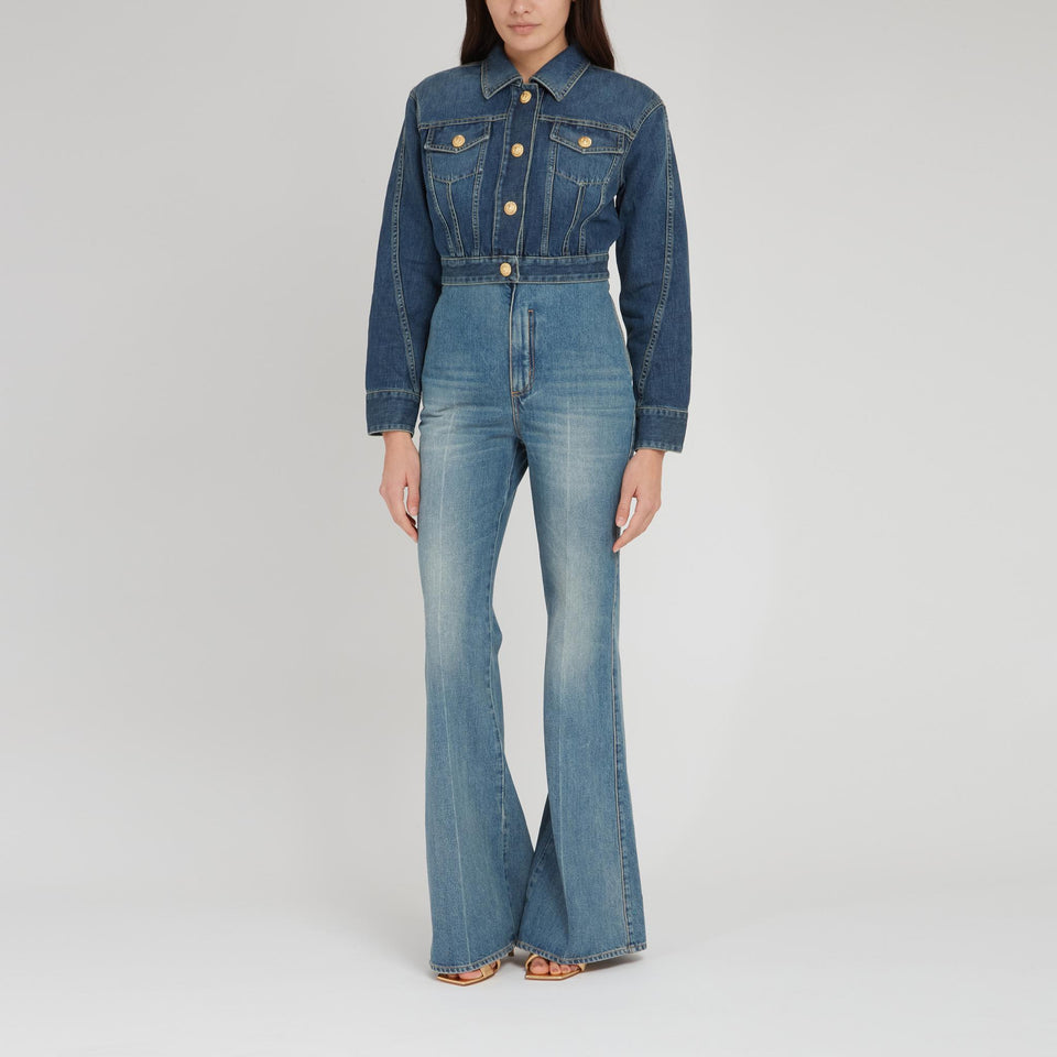 Giacca crop in denim blu