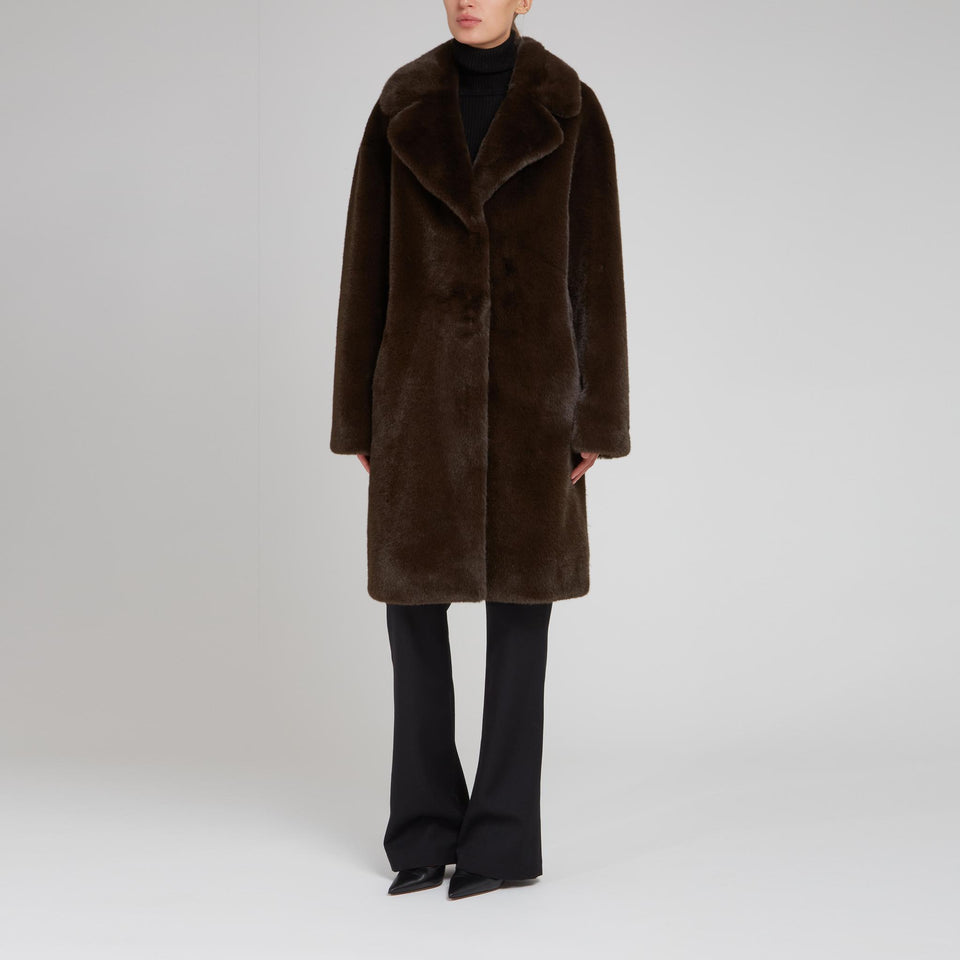 "Camille" coat in brown eco fur