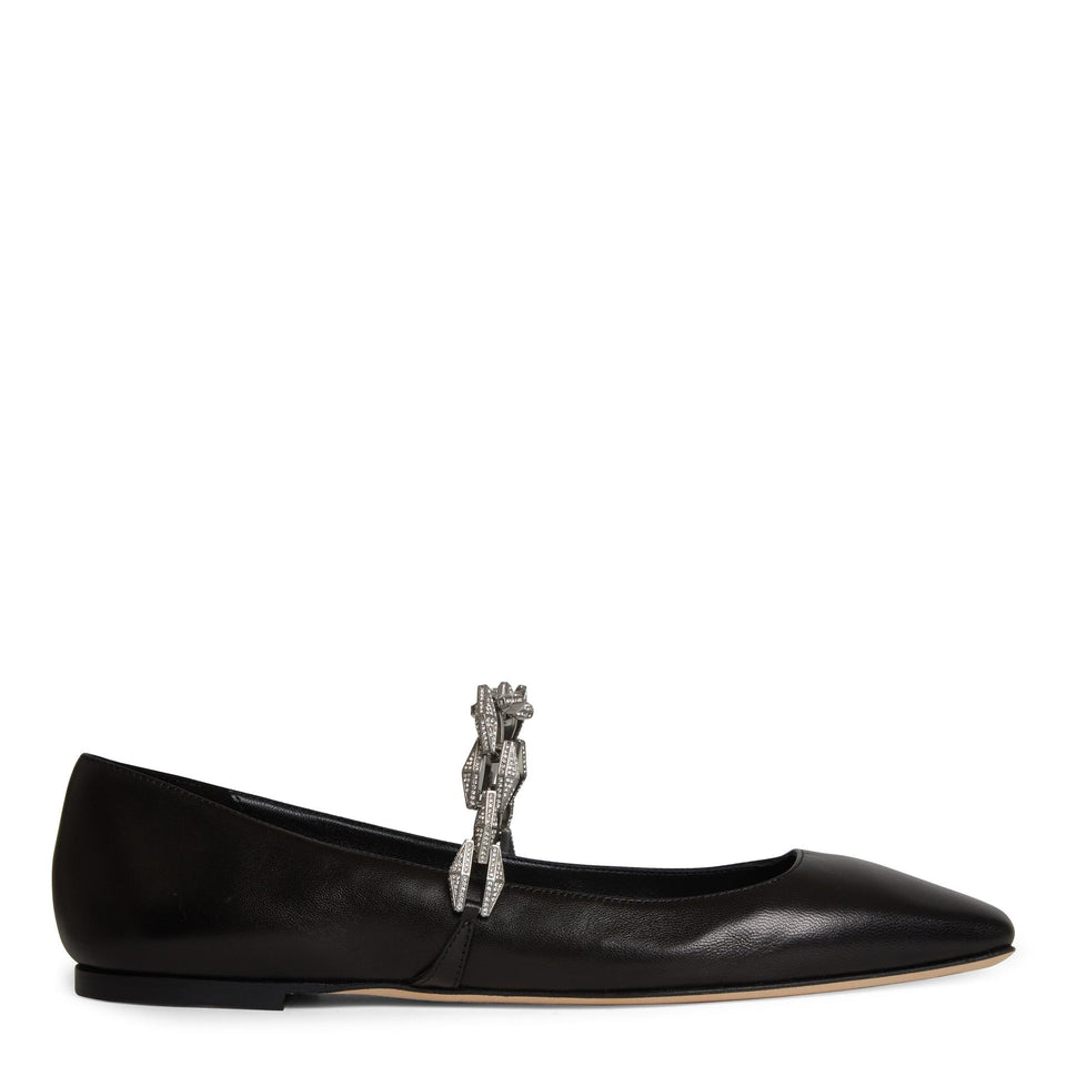 Ballerina "Diamond tilda flat" in pelle nera DIAMOND TILDA FLAT BYDBLACK/CRYSTAL JIMMY CHOO 