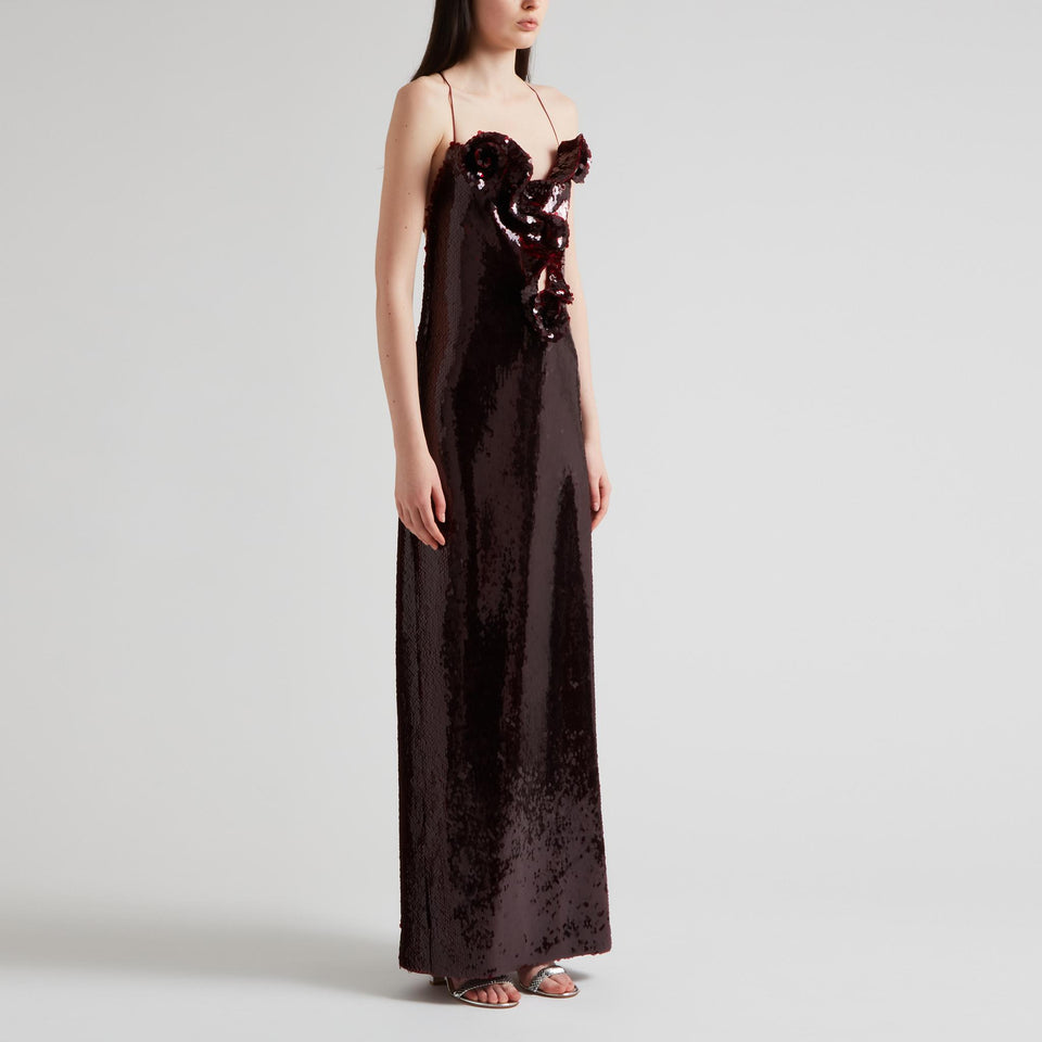 Abito lungo in paillettes bordeaux