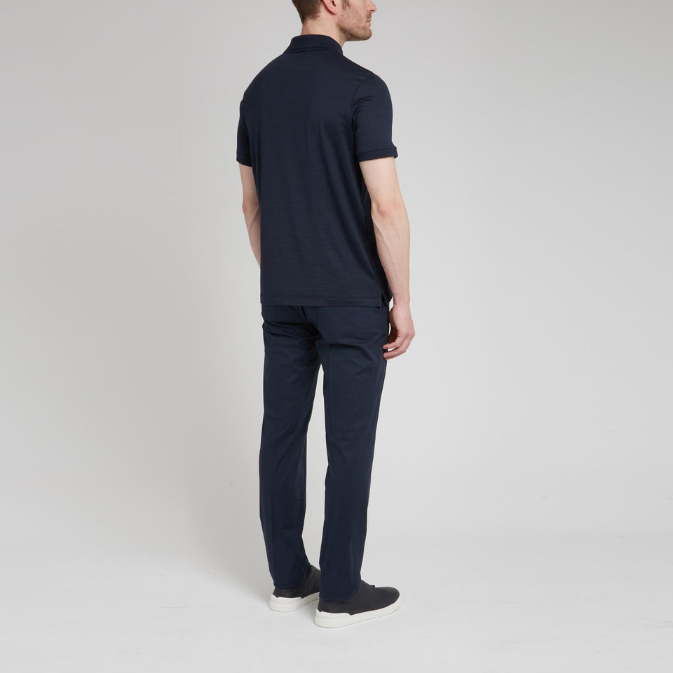 Blue silk polo shirt