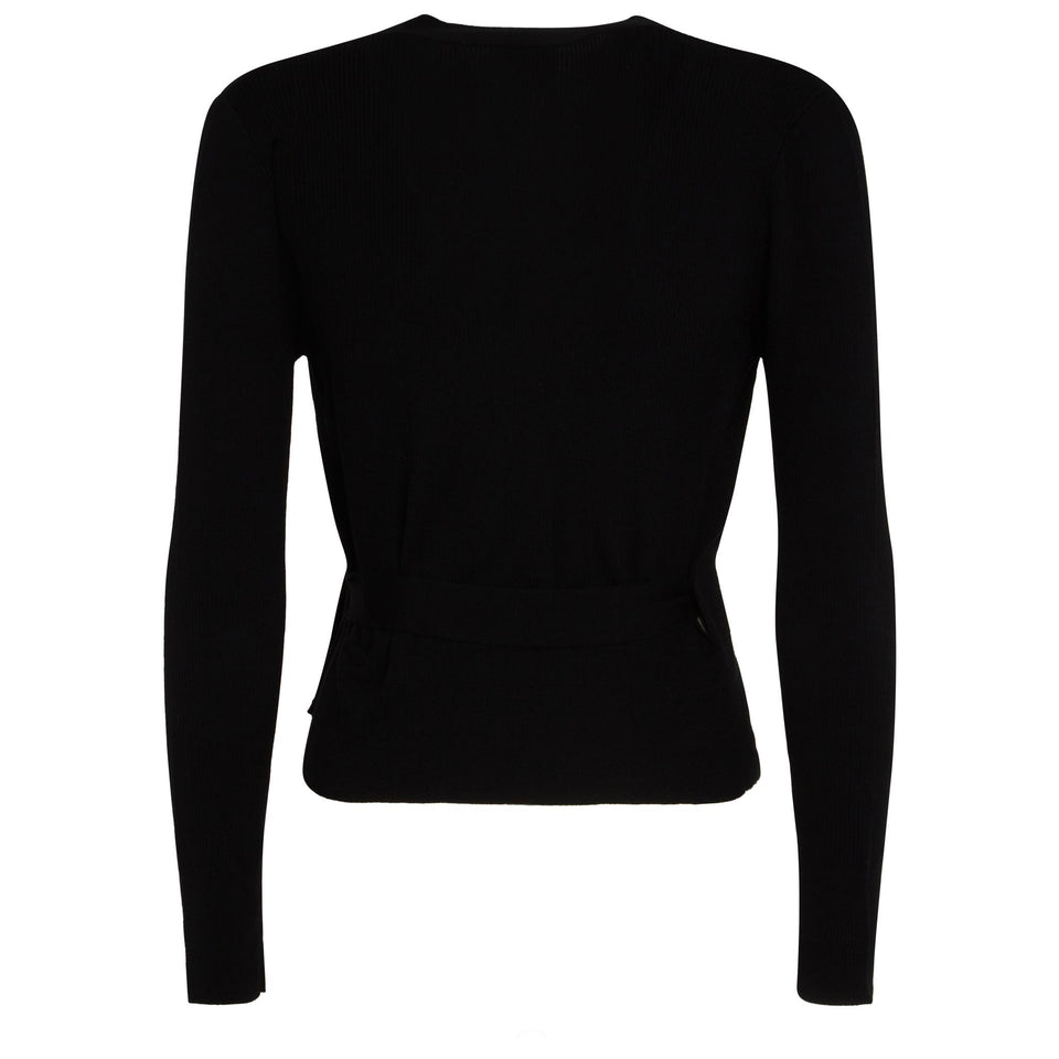 Cardigan a portafoglio in lana nero