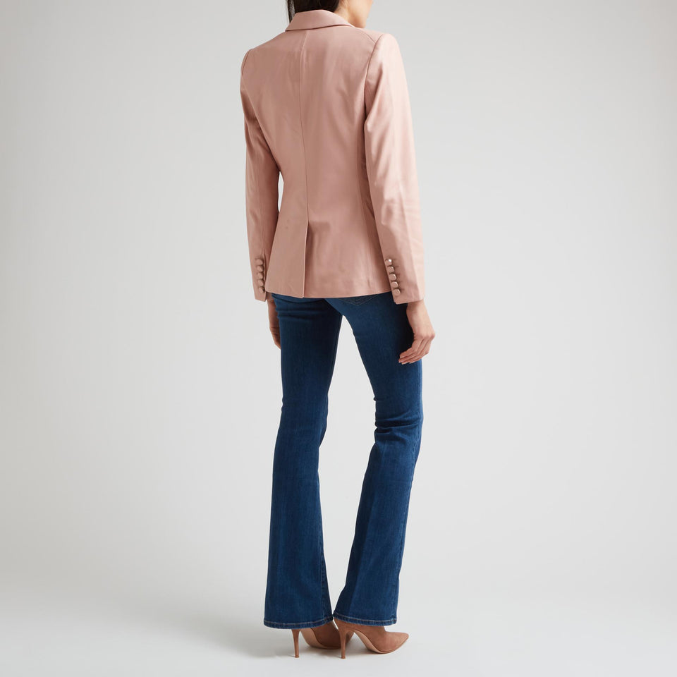 Giacca doppio petto in pelle rosa