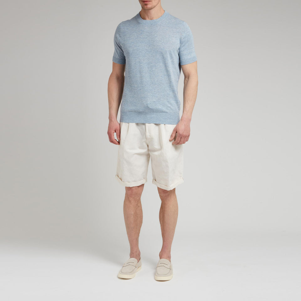 T-shirt in lino e cotone azzurra
