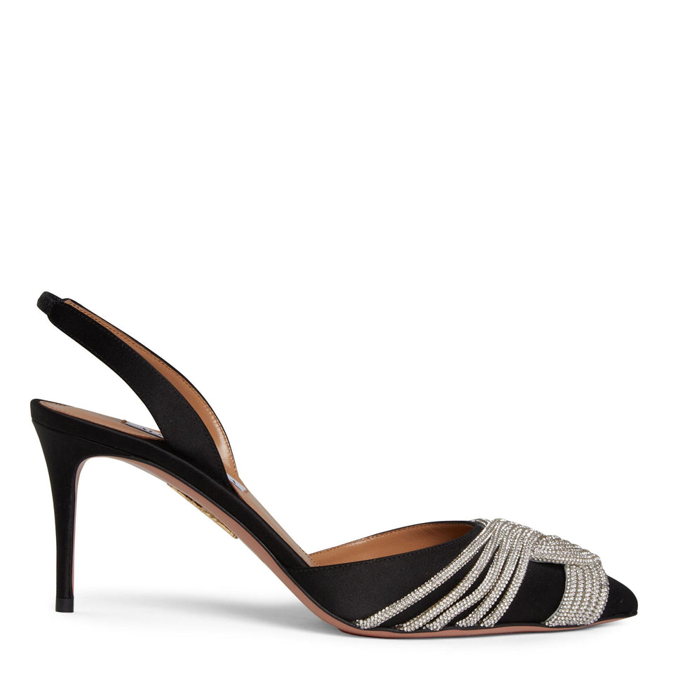 Slingback ''Gatsby'' in raso nera GASMIDL1 SATBLACK AQUAZZURA 