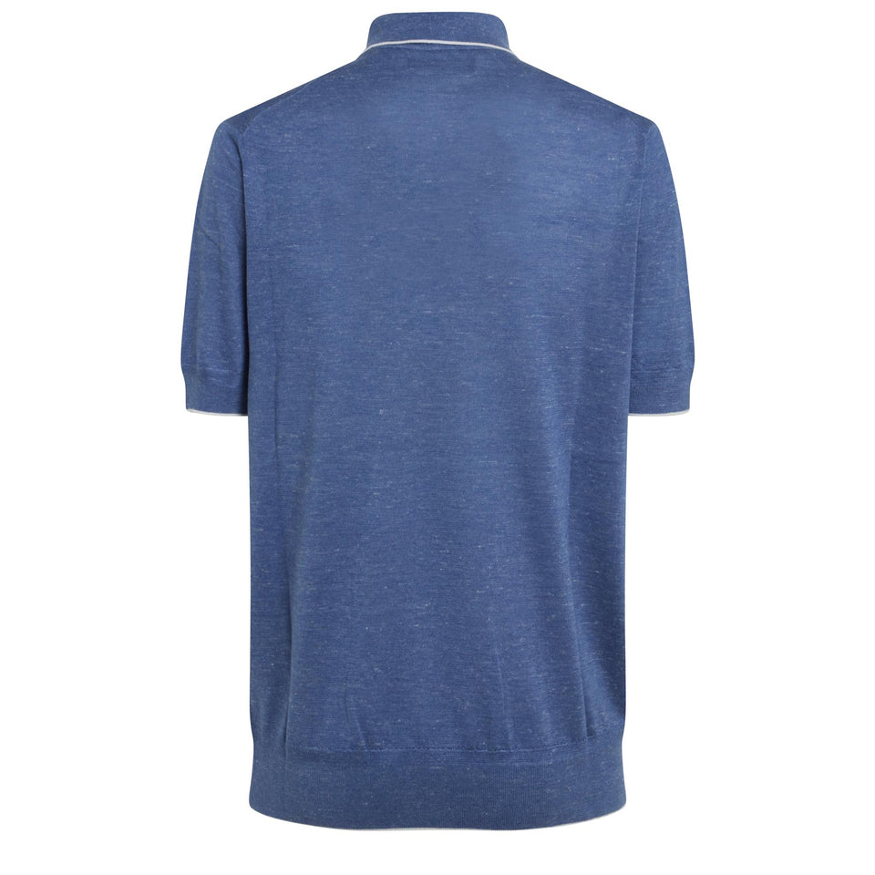 Polo in lana e seta blu