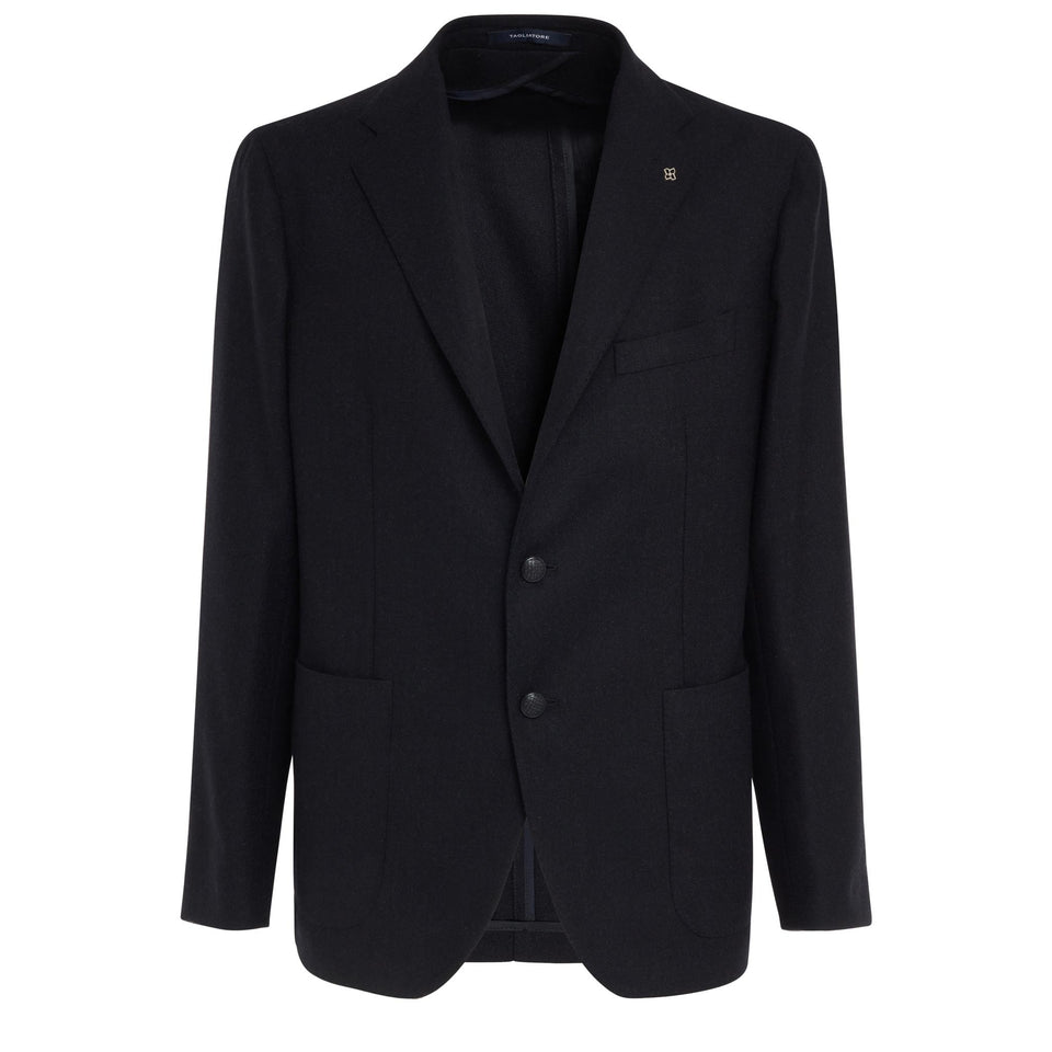 Giacca mono petto in lana e cashmere blu