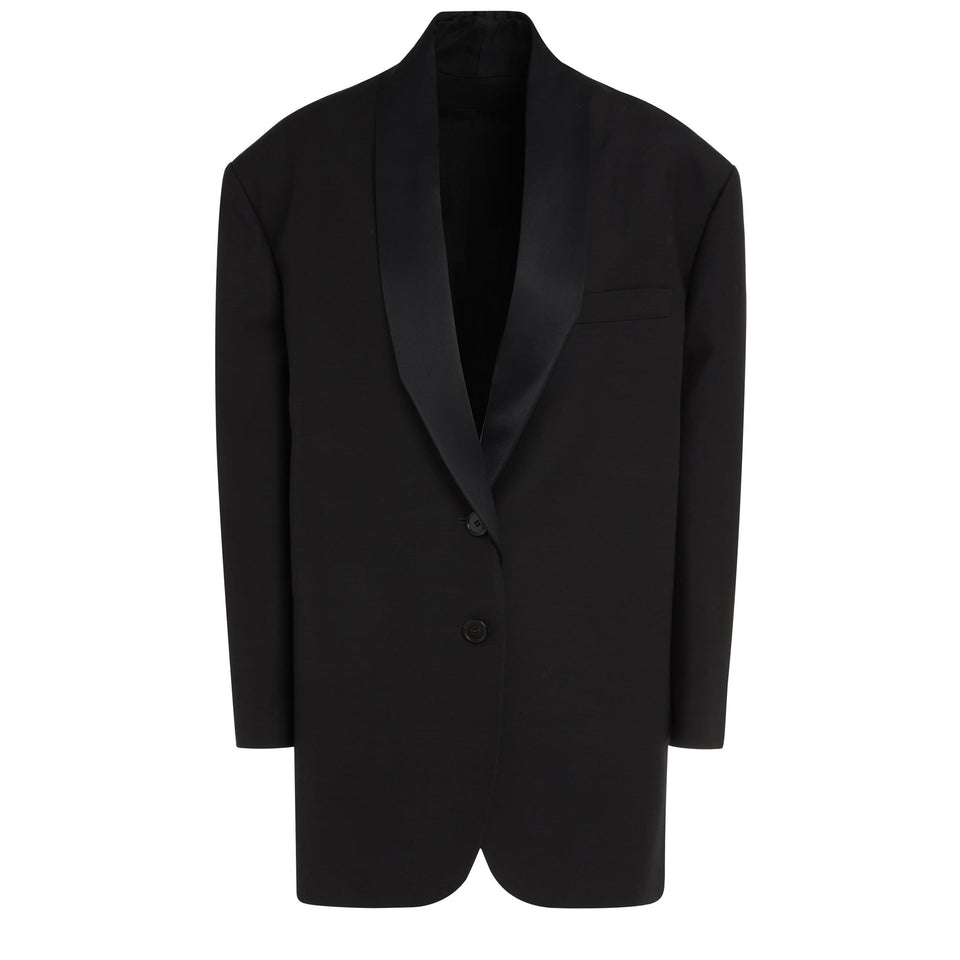 Giacca mono petto oversize in seta e lana nera J00100 2T0897X1000 DEL CORE 
